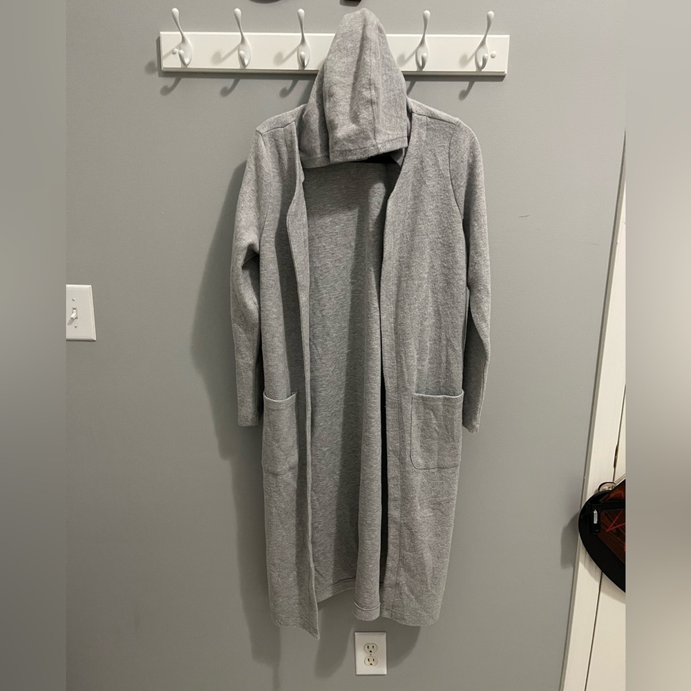BBJ Los Angeles light heather gray Duster Hooded Cardigan‎ Size Small boxGT